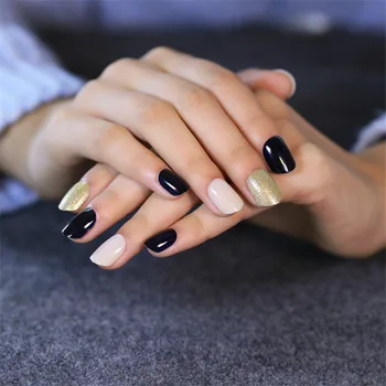 

24PCs/set Fashion Style Women Ladies French 3D Matte Art Fake Short False Nails Full Tips Sticker With Glue Short False Nails