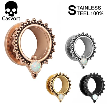 

Casvort New fashion ear piercing stainless steel ear plugs opal ear tunnels screw back design pair selling 2pcs lot