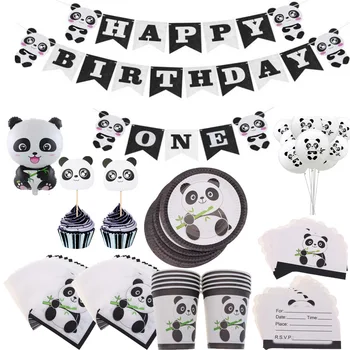 

Cute Panda Birthday Party Decoration Disposable Tableware Cup Plate Napkins Birthday Wedding for Baby Shower Supplies