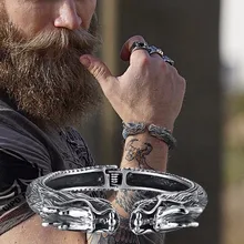 Zware Rvs Dragon Head Manchet Armband voor Mannen Nomad Tribal Vintage Bangle Sieraden