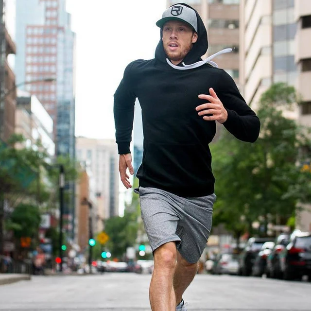 New Mens Running Hooded Sweatshirt Autumn Winter Fitness Workout