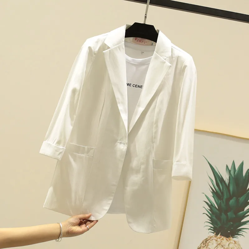 2019 summer 7-point sleeve linen women blazers and jackets small suit casual slim cotton white/pink/yellow/black small suit coat