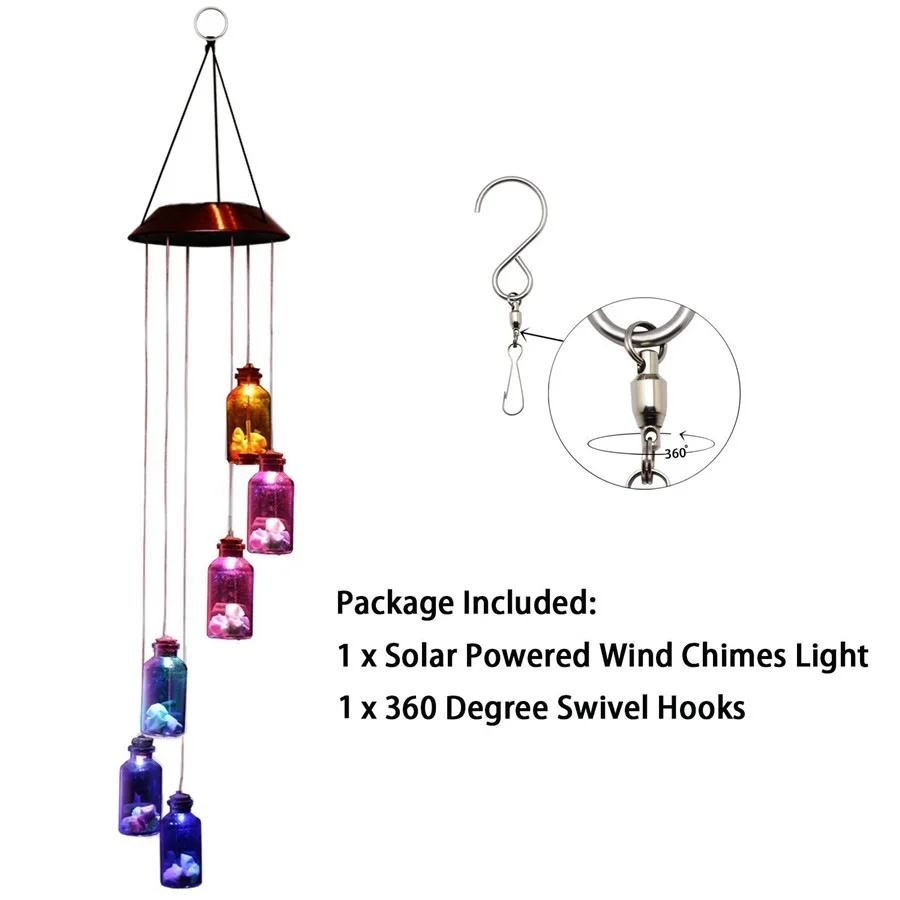 

LED Light Solar Wind Chimes 6Leds Multicolor Star and Moon Hanging decoration Waterproof Window/ Party/ Night Garden