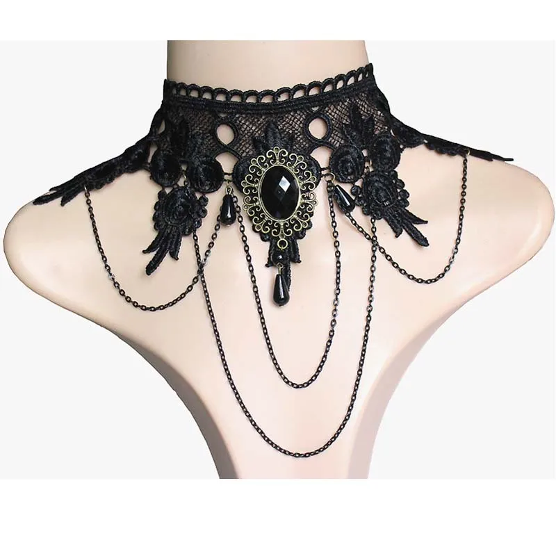 Модные кружевные ожерелья с кисточками в готическом стиле, винтажные Свадебные ювелирные изделия, колье, женское ожерелье с искусственным воротником
