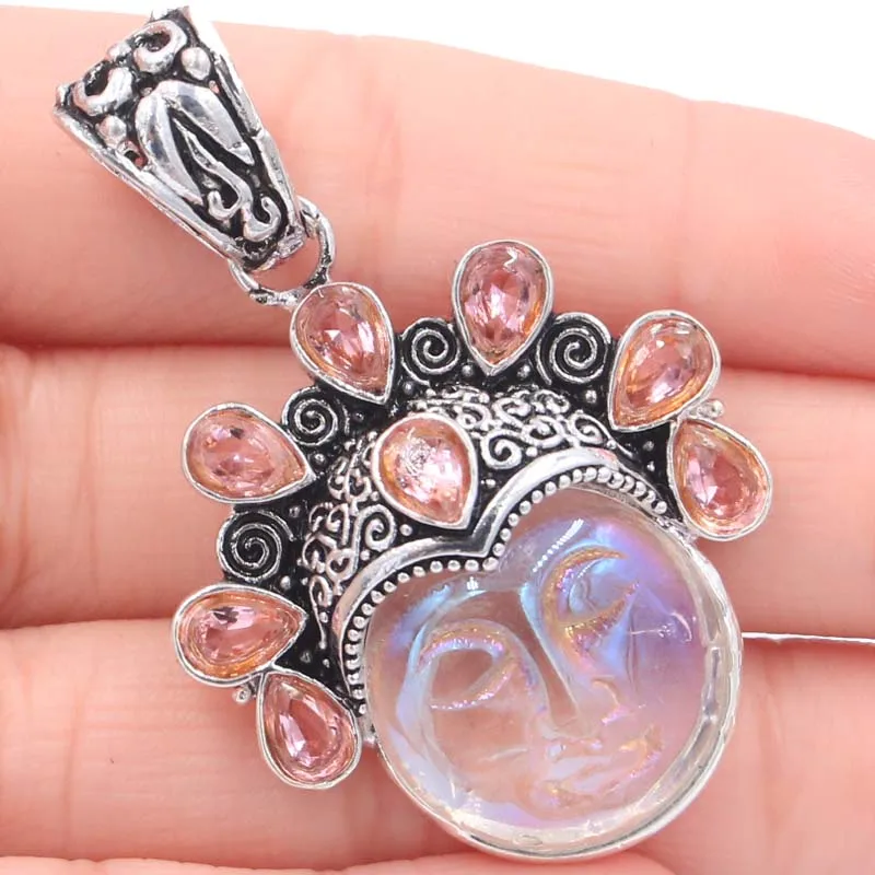 

Charm Pink Kunzite, White CZ Wedding Engagement 925 Silver Pendant Gift 37x18mm