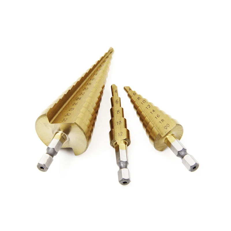 Hss Titanium Step Drill Bit 3-13/3-12/4-12/4-20/4-22/4-32 mm Step Cone Cutting Tools Steel Woodwork