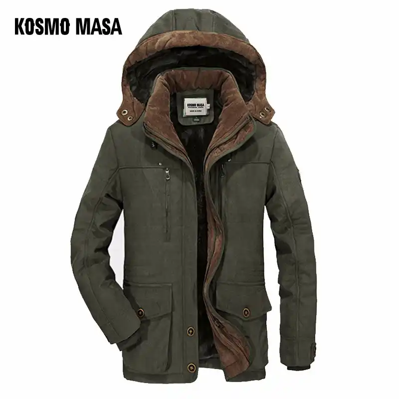Kosmo Masa グリーン厚いロングジャケット男性パーカーコート 2018 冬