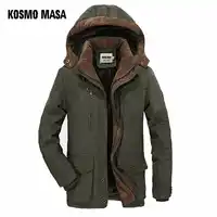 KOSMO MASA グリーン厚いロングジャケット男性パーカーコート 2018 冬ジャケットメンズコットンフード付きカジュアル暖かいダウンパーカー 6XL MP032