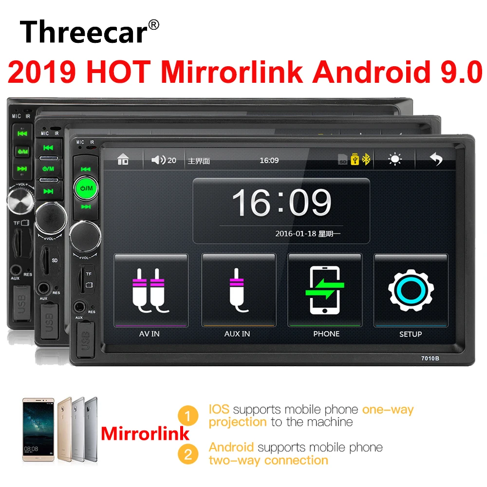 2 din автомобильное радио Зеркало Ссылка Android 9 Авто радио мультимедиа плеер 7 ''HD сенсорный экран Bluetooth USB FM камера AUX 7010B радио
