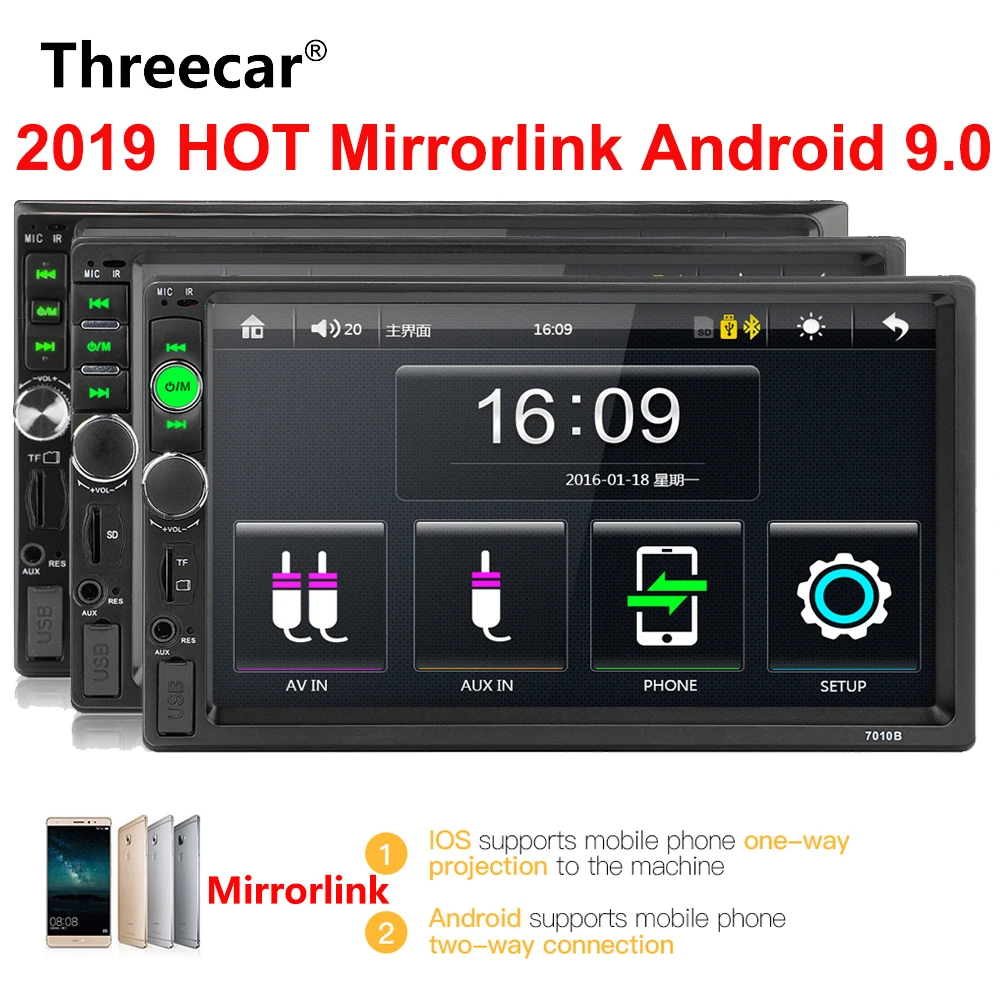 2 din Car Radio Mirror link Android 9 Autoradio Multimedia Player 7'' HD Touch Screen Bluetooth USB FM Camera AUX 7010B Radio