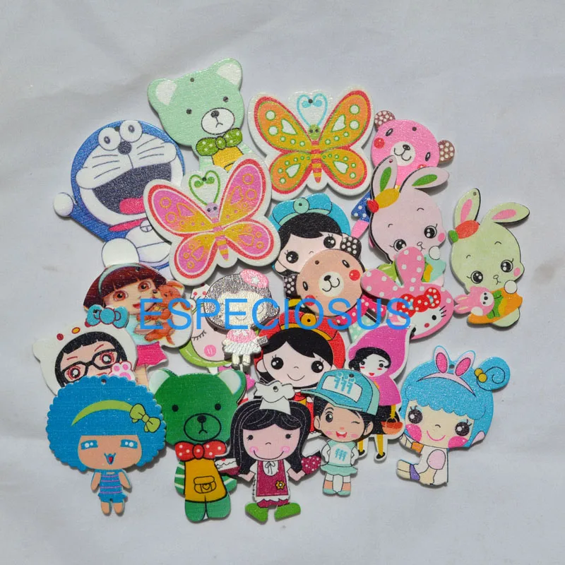 

10PCS Jewelry Making Accessory for Pendant and Necklace Mix Design Painted wood Chips for Decoration Mix Color cartoon Animal