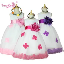 2018 Girls Rose Petal Hem Cute Princess Tutu Dress Girls Clothing Sets Wedding Birthday Vestidos Party