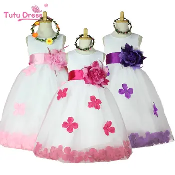 

Baby Girl White Dress Wedding Birthday Party Dress Girls Birthday Rose Petal Hem Cute Princess Tutu Dress Girls Clothing