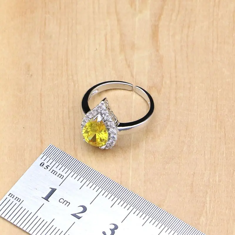Natural Yellow Cubic Zirconia Beads Silver 925 Jewelry Sets For Women Bridal Wedding Earrings/Pendant/Necklace/Open Rings