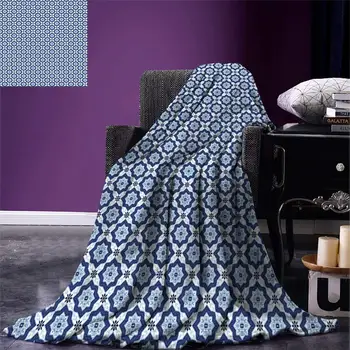 

Moroccan Throw Azulejo Tile Pattern Diagonal Ceramic Pattern Arabesque Star Design Ornament Warm Microfiber Blanket