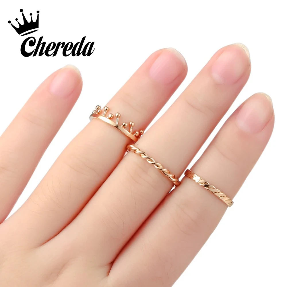 

Chereda 3Pcs/set NEW Punk Rock Gold Stack Plain Band Midi Mid Finger Knuckle Rings Set for Women Mid Finger Ring