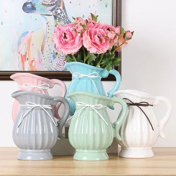 

Nordic ceramic vase with handle Milk jug large vase home wedding decoration containers tabletop Handicraft Single ear Vases