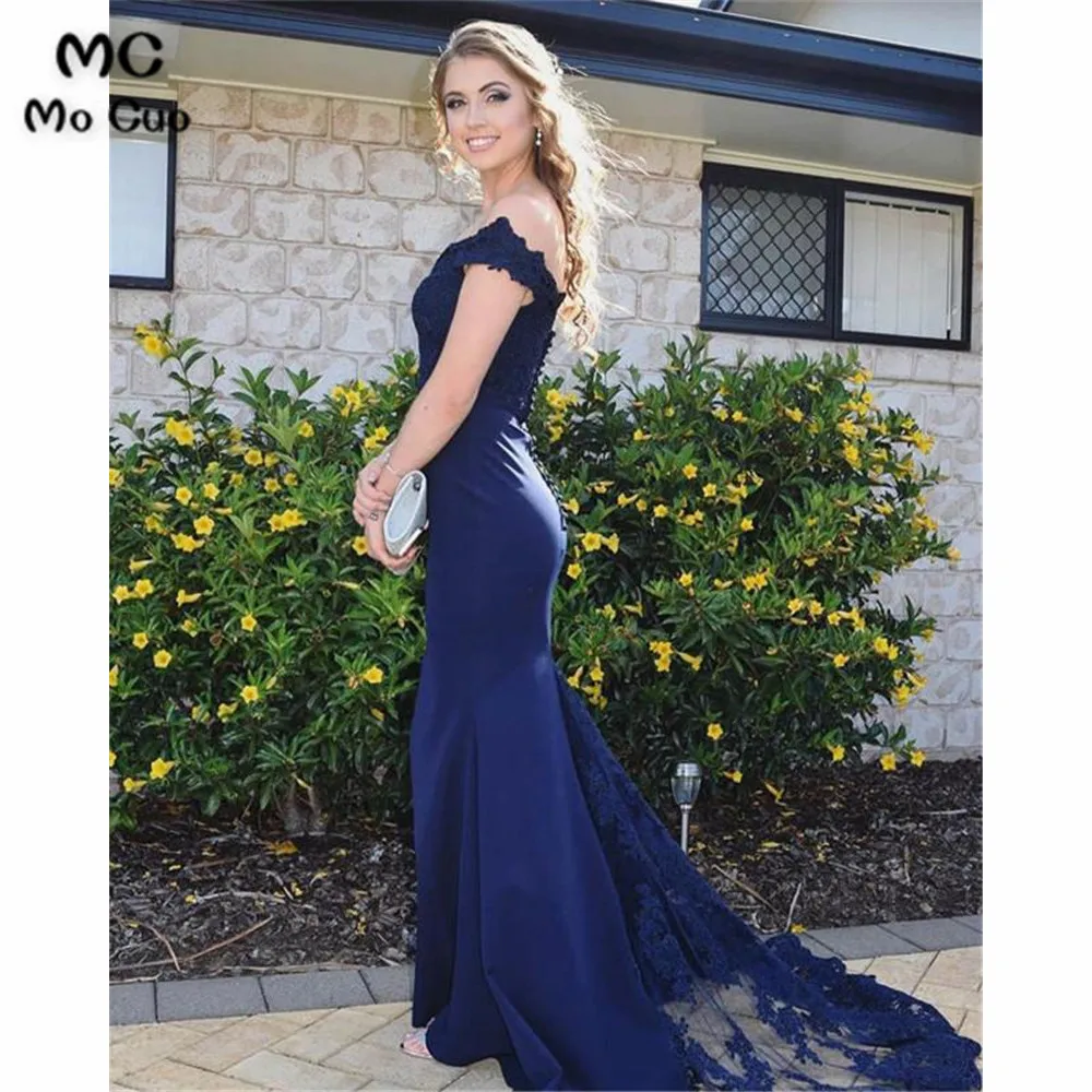 Lace Appliques V-neck Court Train Mermaid Long Bridesmaid Dresses (1)