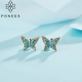

PONEES Pave Crystals Prevent Allergy Butterfly Stud Earrings For Women Wedding Small And Simple Earrings Jewelry Gift