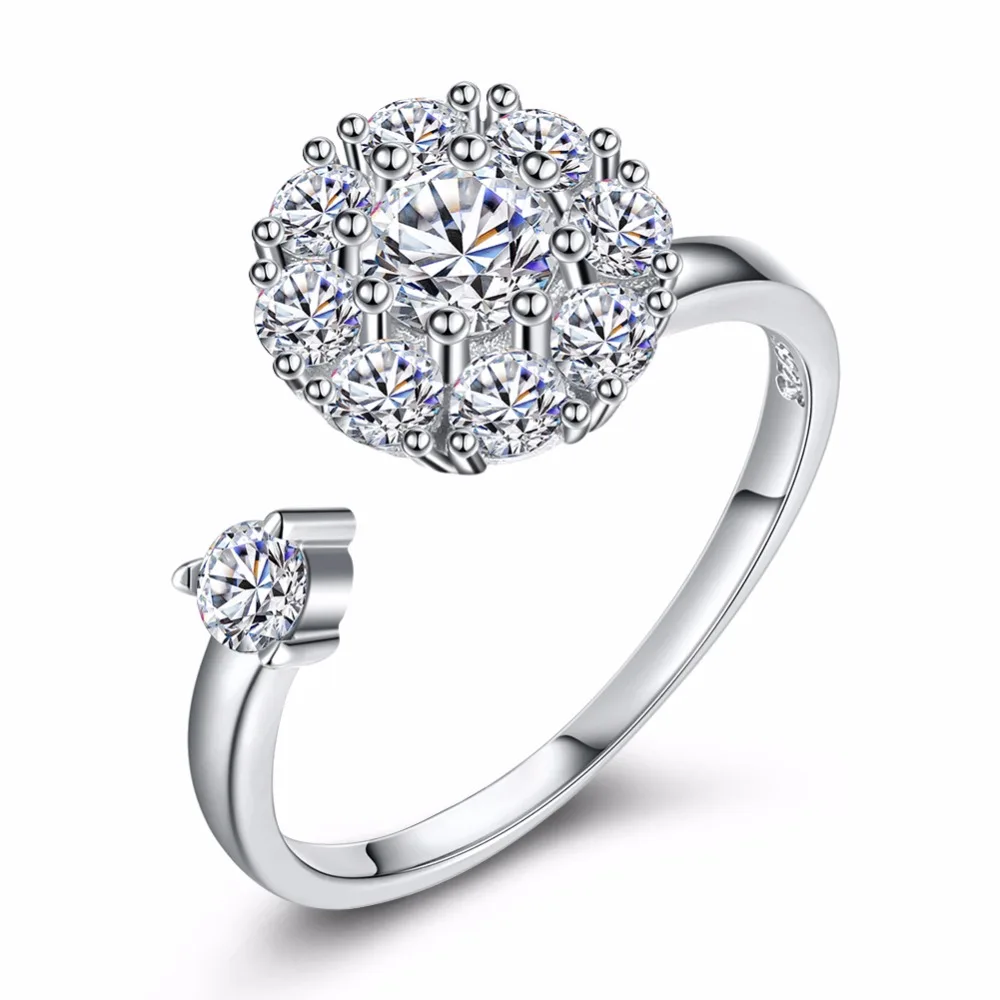 

ERLUER S925 Silver Rotate Rings For Women Girls Online Celebrity Open Adjustable Rotatable AAA Zircon Flowers Wedding Rings