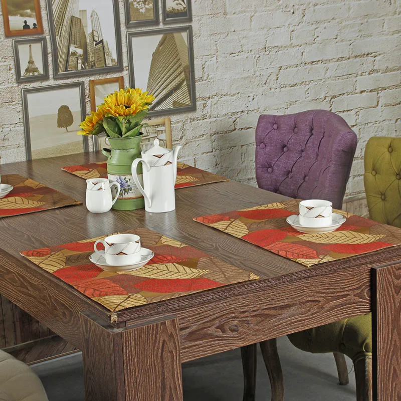 Jacquard Placemats Dining Asian Leaf Table Mats Chinese Ethnic Fabric Doily Bohemian Coasters