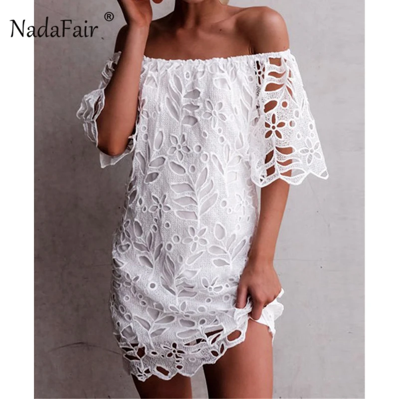 

FSDA Summer Sweet Hollow Out Women White Lace Dress Mini Off Shoulder Backless Elegant Party Dresses