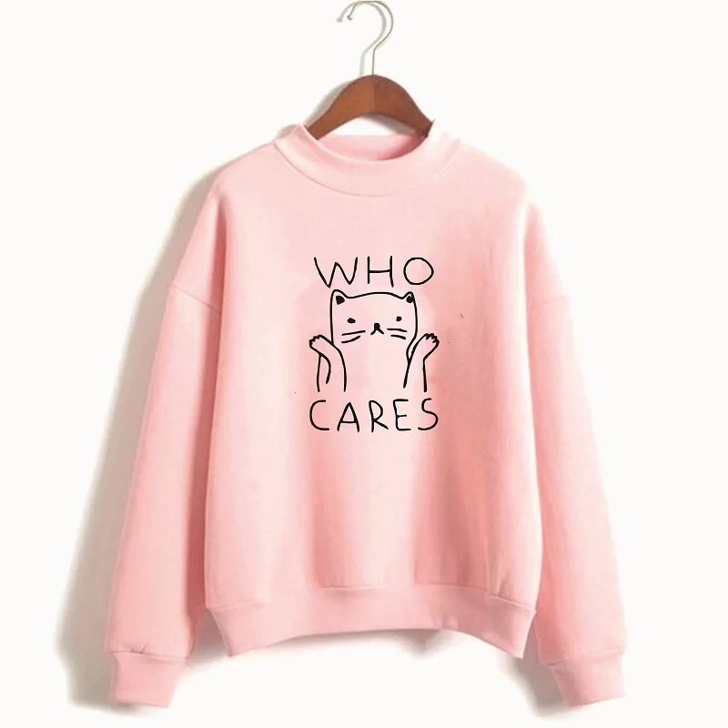 

WHO CATES CAT Kitty Sweatshirt Casual Fashion For Women Top Female Autumn Winter Pullovers Hoodies Femme Cotton Sweatshirts