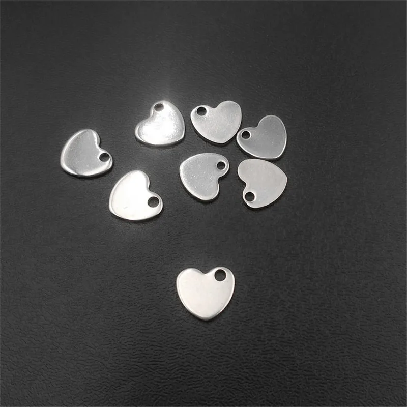 100pcs 10*9*1mm Stainless Steel Pendant Heart-shaped Pendant LOGO Tag DIY Tail Pendant Jewelry Findings