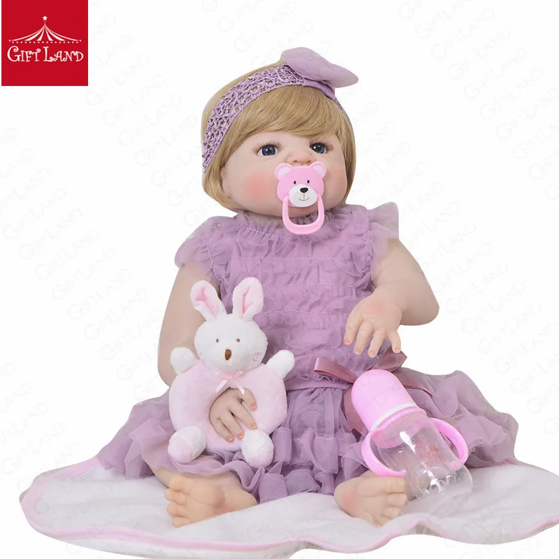 

Reborn Baby Doll Doll For Girls 58CM Realistic Soft Silicone Alive Doll For Kids Toy Bebe Reborn Love Gifts Purple Princess