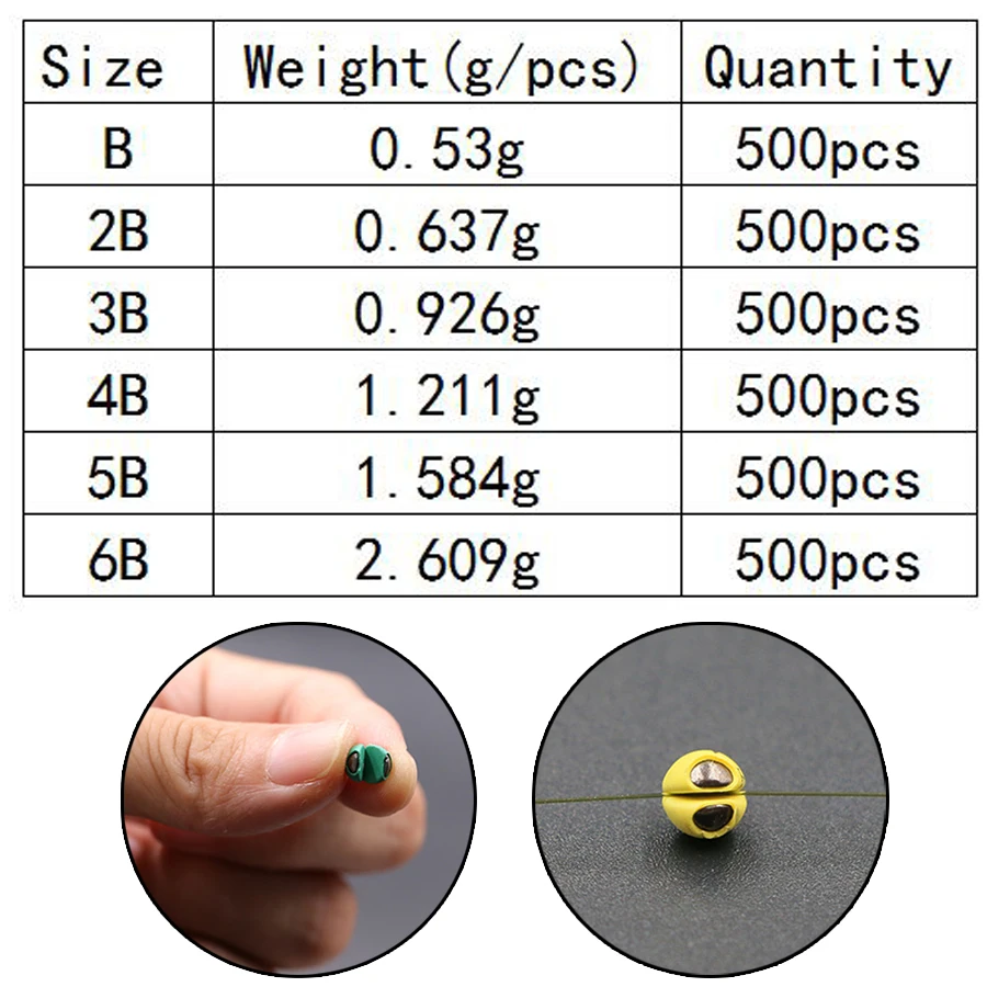 500 шт. B/2B/3B/4B/5B/6B свинцовые весы съемные круглые свинцовые раскол комплект грузил Открытый чистый свинец Вес рыбы снасти бобы грузило