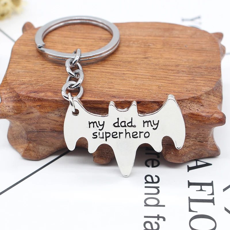 Fashion-My-Dad-My-Superhero-Charm-Pendant-Keychain-Simple-Silver-Bat-Key-Chain-Ring-Father-s (4)