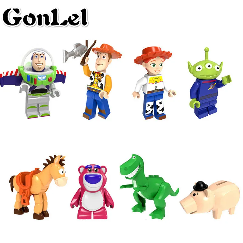 

Toy story 8pcs/set Movie Cartoon Toy Woody Buzz Lightyear Jessie Forky Blocks Collectible Model Doll Children