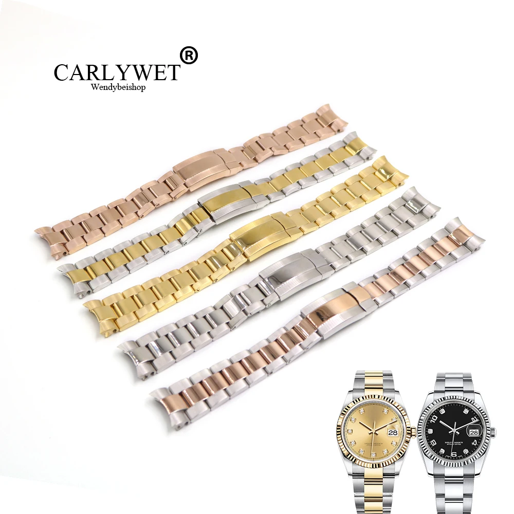 

CARLYWET 20mm 316L Stainless Steel Solid Curved End Screw Links Replacement Watch Band Watchband Strap Bracelet For DATEJUST