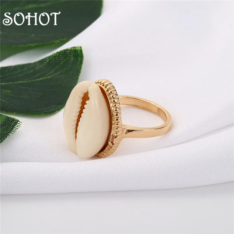 

SOHOT Ethnic Style Shell Trendy Boho Rings Personality Creatived European Brand Popular Alloy Circle Lady Party Jewelry Bijoux