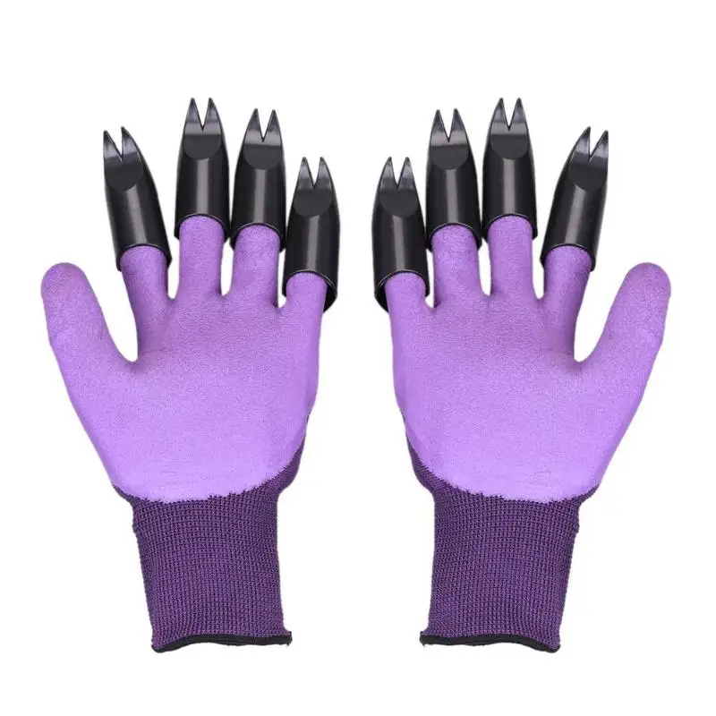 1 пара садовых перчаток пластиковые садовые Рабочие резиновые перчатки с 4 когтями быстро легко копать растения для копания садовые инструменты - Цвет: Purple Fork Claw