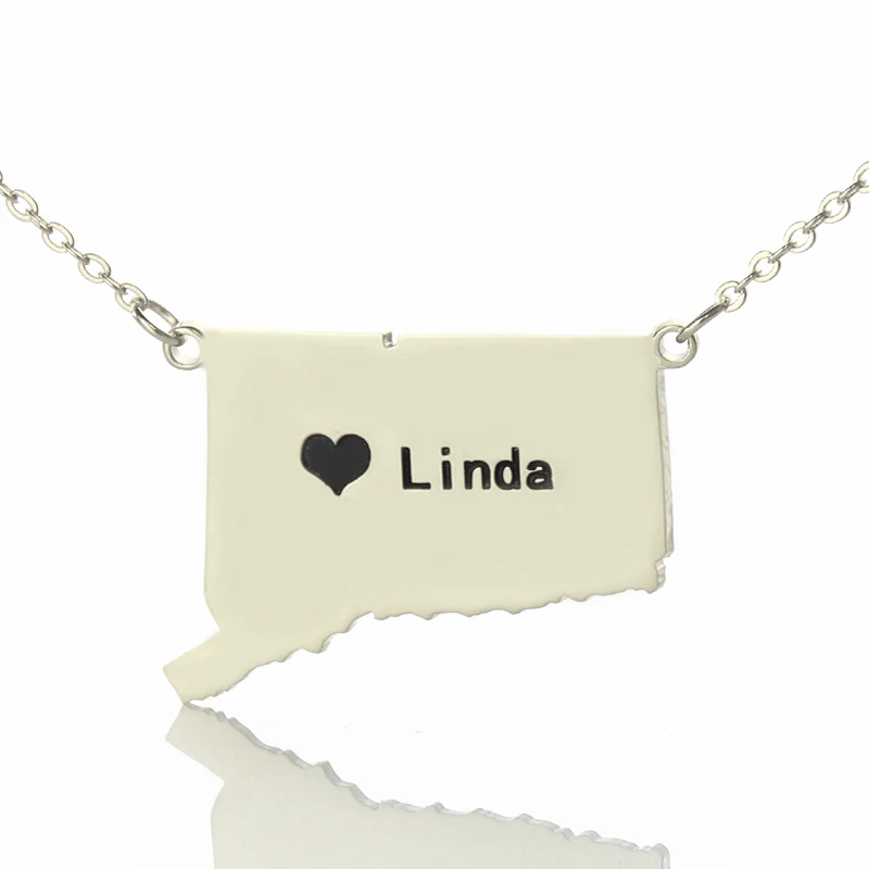 

AILIN DIY Connecticut State Of Pendent Charm Necklace Personalized Silver State Shaped USA Map Necklace Custom Necklaces
