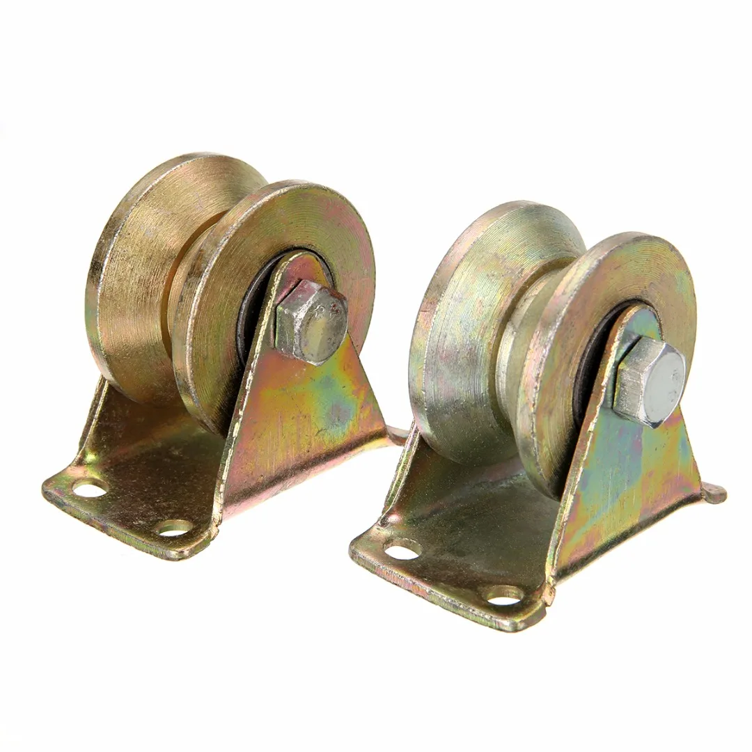 New 2pcs 2inch Sliding Gate Roller Wheel Mayitr Steel V Type Wheel Track Rail w/ Bracket 660lb
