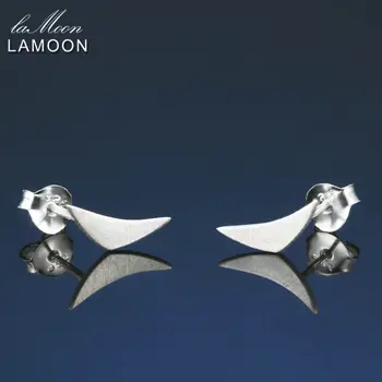 

LAMOON Stud Earrings For Wom New Wiredrawing Fly Wing to Wing Shaped Real 925 Sterling Silver Earrings Fine Jewellery EY046