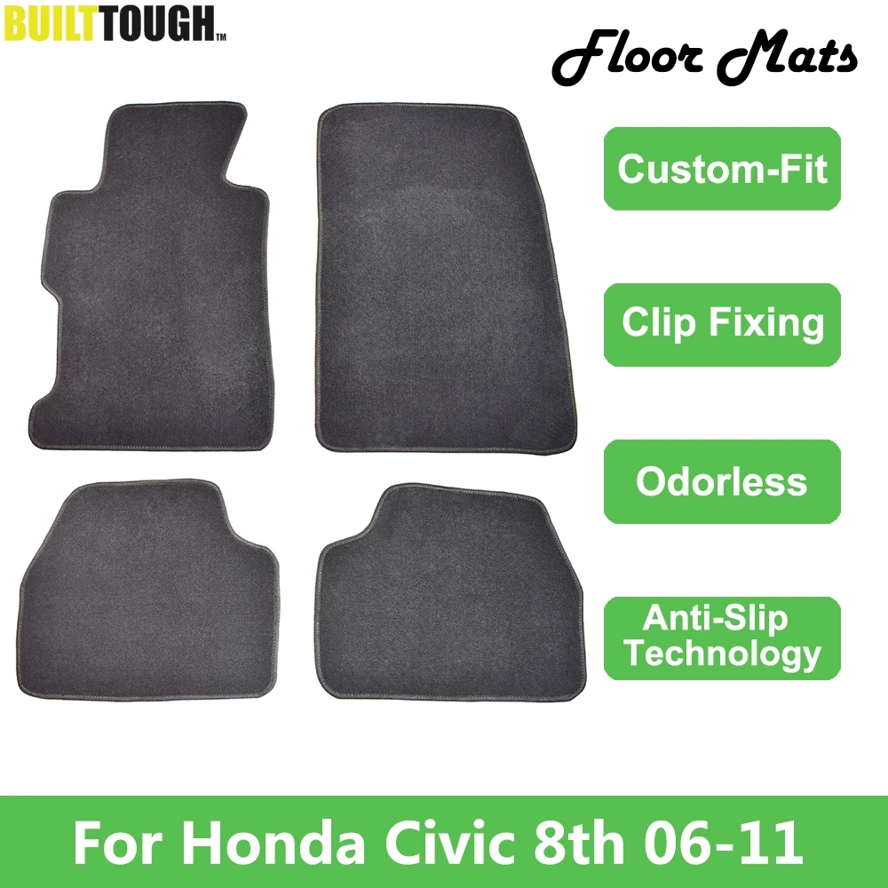 

4pcs For Honda Civic MK8 2006 - 2011 LHD Custom Car Floor Mat Mats Carpet Liner Nylon Rubber Backing Front Rear 2009 2010 2011