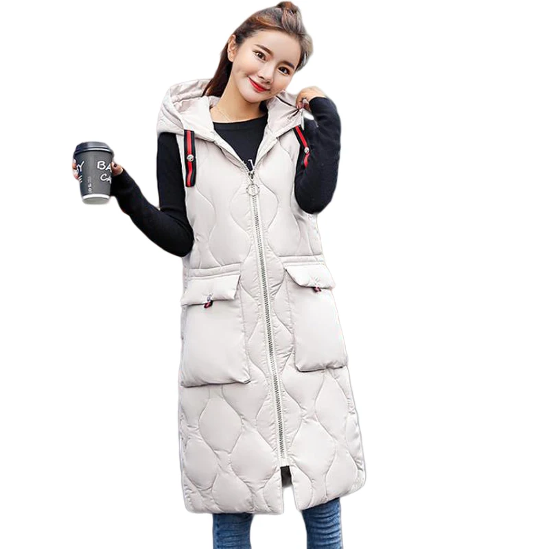 Hooded Women Winter Vest 2018 Long Cotton padded Jacket Autumn Warm
