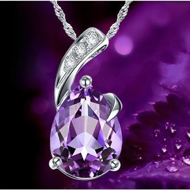 

TJP Top Quality Silver 925 Girls Choker Necklace Jewelry Vintage Zircon Purple Stone Pendant Necklace For Ladies Accessories Hot