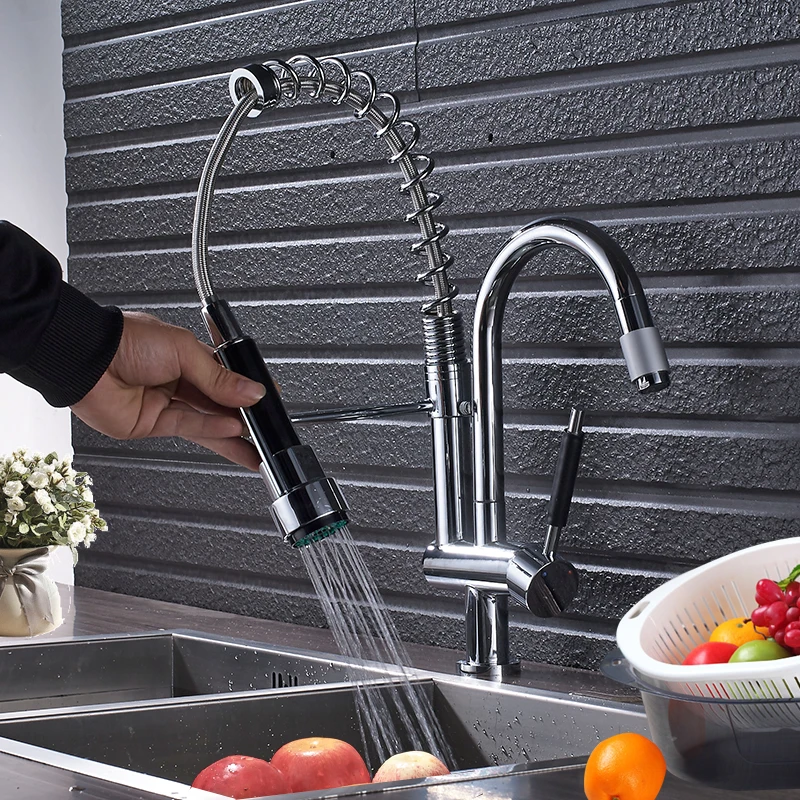 Classical Style Chrome Spring Pull Down Sprayer Single Kitchen