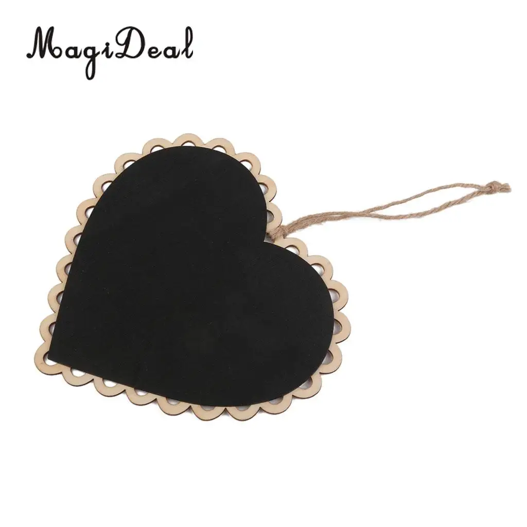 MagiDeal Novelty 1Pc Heart Wooden Hanging Blackboard Chalkboard W/Rope for Wedding Home Candy Buffets Plant Craft Decor Black