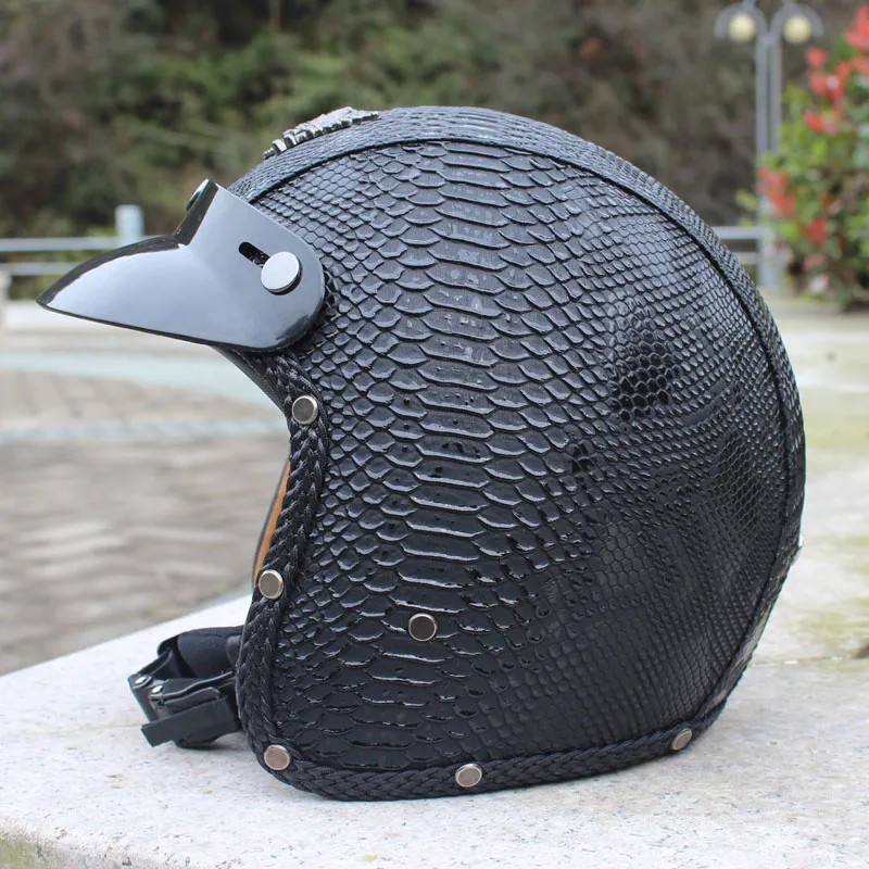 Customized helmet need 7 days Aggressive snake leather scooter Harley motorcycle helmet 3/4