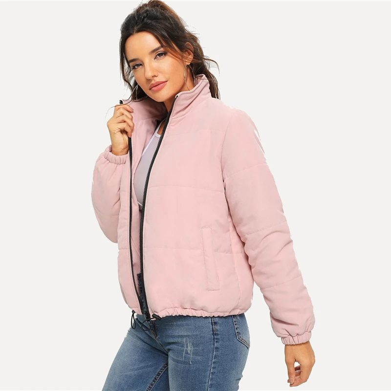 Dotfashion, розовая куртка на молнии спереди, женские пальто и куртки, Повседневная зимняя одежда, одежда с высоким воротом, верхняя одежда