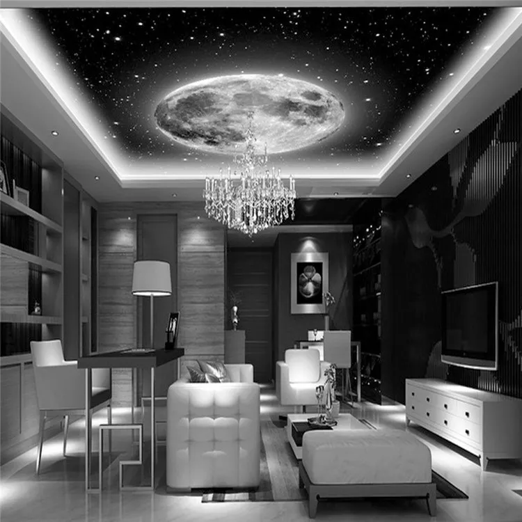 

Space Galaxy Planets Photo Wallpaper Custom Art Wallpaper 3D Wall Mural Ceiling Bedroom Large wall Art Black & White Room Decor
