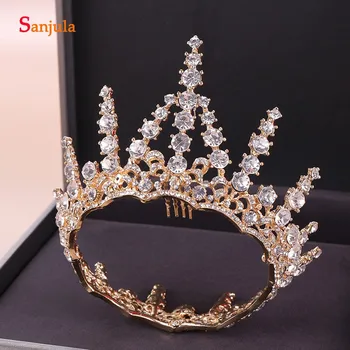 

New Korea Style Water Crystals Round Tiaras For The Brides Gold/ Silver Wedding Crowns Princess Brithday Party Accessory T142