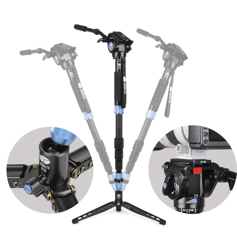 

Sirui P-324S P324S Monopod Vh10 Hydraulic Head Portable Multi-Functional Carbon Fiber Tripod 4 Section Carrying Bag Load 10kg