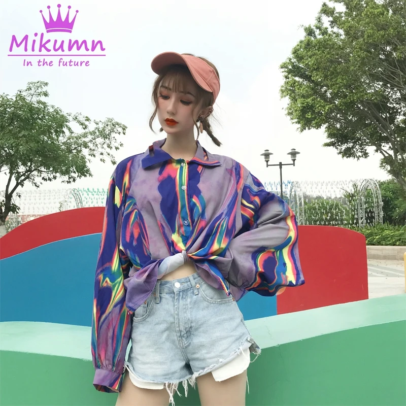 

Plus Size Summer Women Harajuku Blouse Hip Hop Punk Gradient Printed Casual Loose Oversized Shirt Tops Female Camisas Mujer