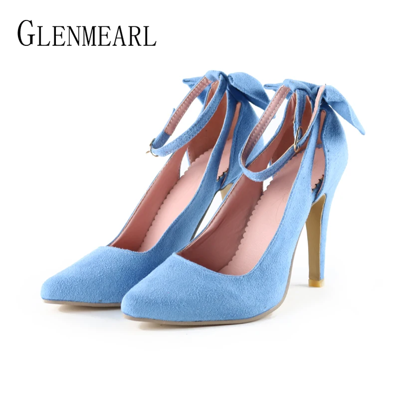 Women High Heels Brand Pumps Women Shoes Pointed Toe Buckle Strap Butterfly Summer Sexy Party Shoes Wedding Shoes Plus Size DE